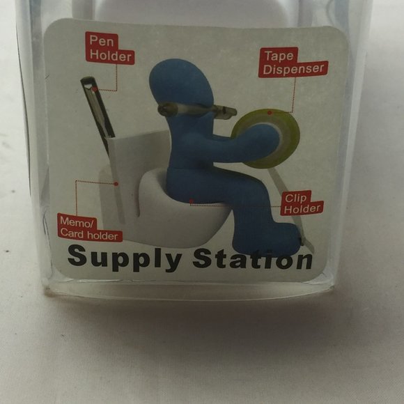Supply Station Tape Dispenser Pen Memo Clip Holder Office Desk Toilet Humor - Picture 5 of 9